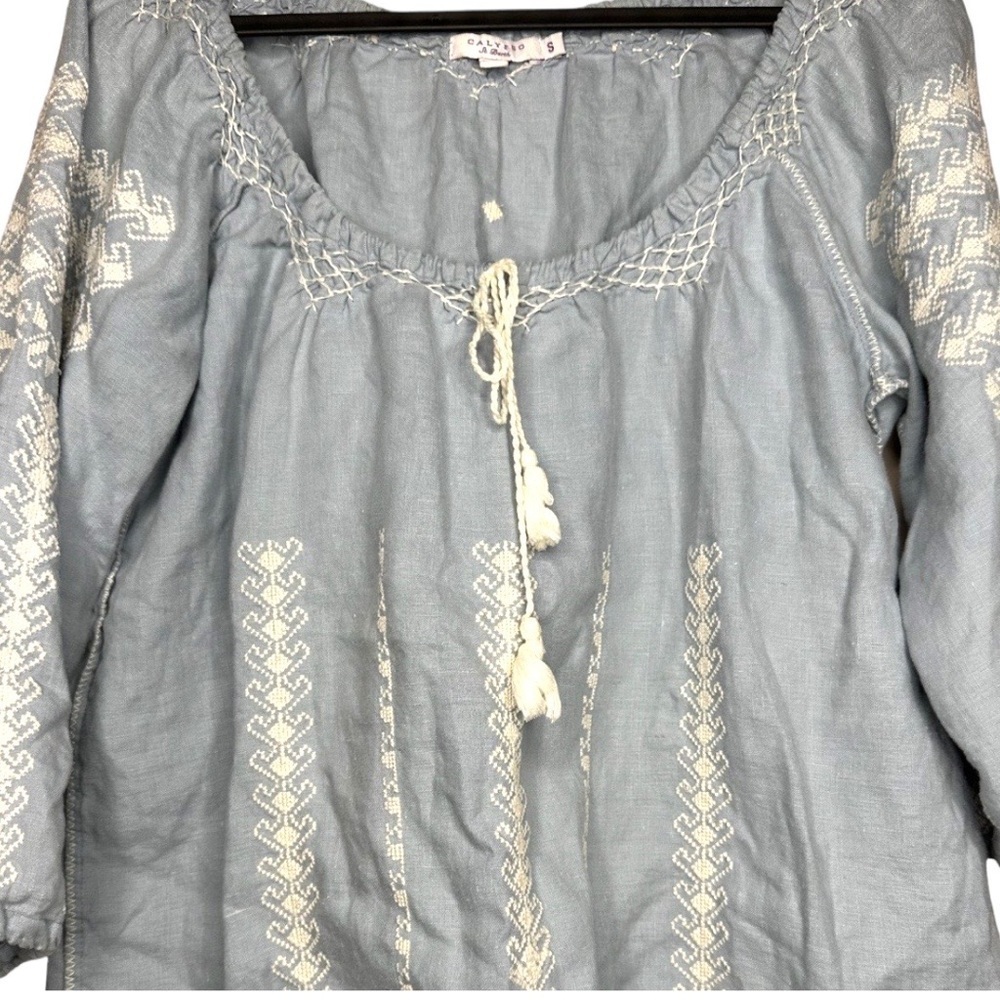 Calypso St. Barth Embroidered Chambray Blouse Small Boho Chic - Picture 2 of 8